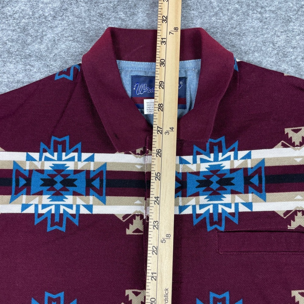 Vintage Wrangler Polo Shirt Mens M Burgundy Aztec Southwestern Tribal Pique 90s - Picture 4 of 8